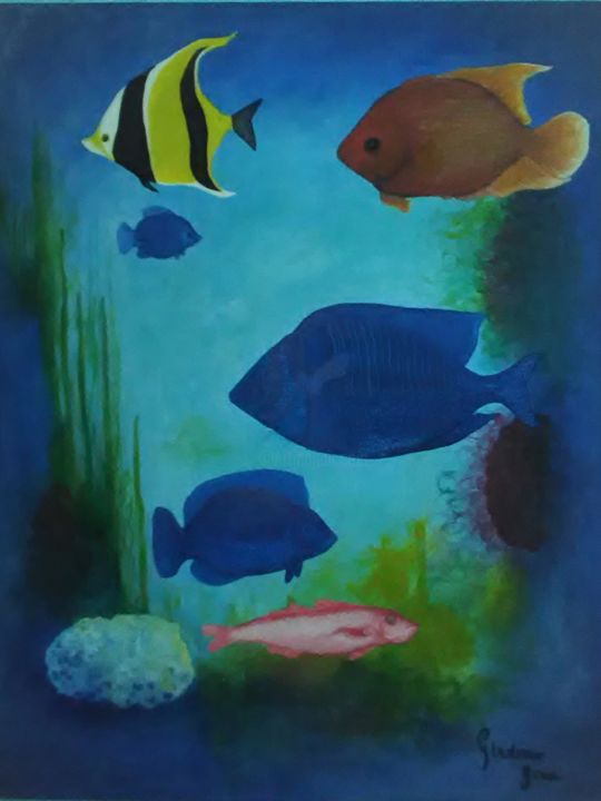 Painting titled "Acuario" by Gladimir Jean, Original Artwork, Acrylic