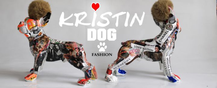 Sculpture intitulée "Fashion Doggy" par Art Kristin, Œuvre d'art originale, Résine