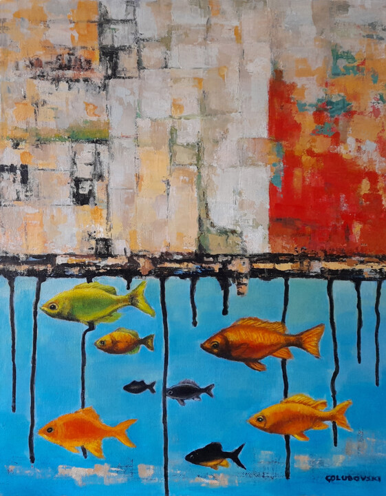 Pintura titulada "fishes" por Nikola Golubovski, Obra de arte original, Acrílico