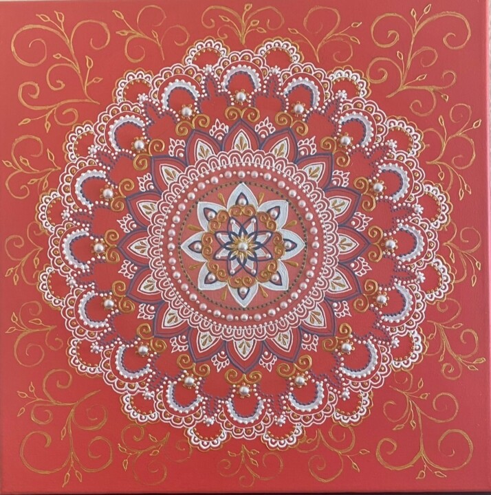 Malerei mit dem Titel "Mandala of happiness" von Gnmandala, Original-Kunstwerk, Acryl Auf Keilrahmen aus Holz montiert