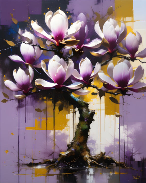 Grafika cyfrowa / sztuka generowana cyfrowo zatytułowany „Magnolia” autorstwa Go San, Oryginalna praca, Malarstwo cyfrowe