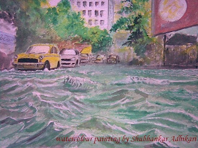 Peinture intitulée "WATERLOGGED STREET" par Shubhankar Adhikari, Œuvre d'art originale