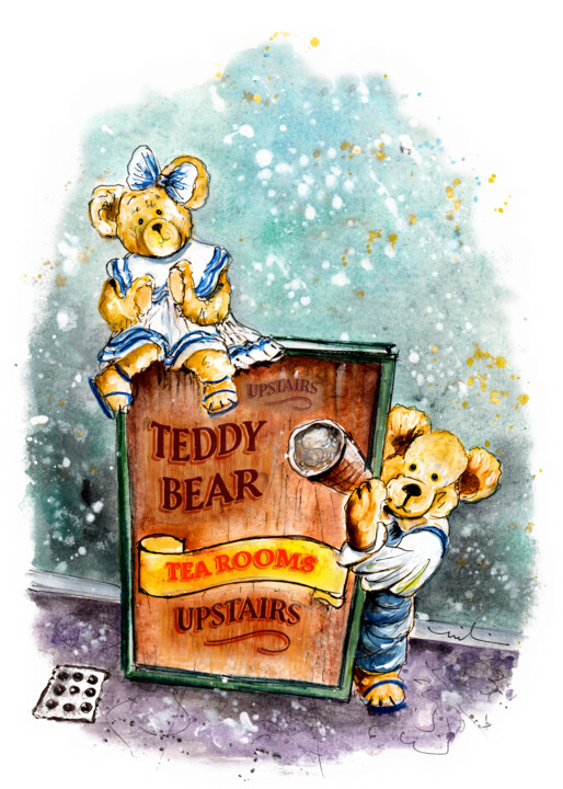 Pittura intitolato "Teddy Bear Tearoom…" da Miki De Goodaboom, Opera d'arte originale, Acquarello