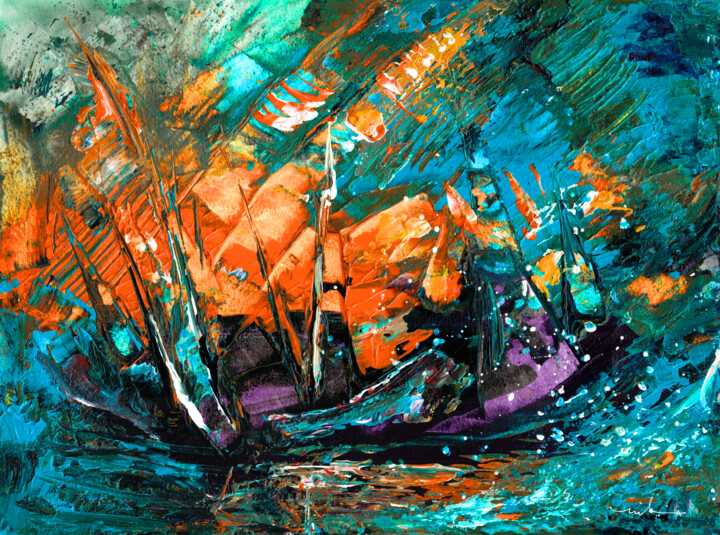 Peinture intitulée "Naval Battle" par Miki De Goodaboom, Œuvre d'art originale, Acrylique
