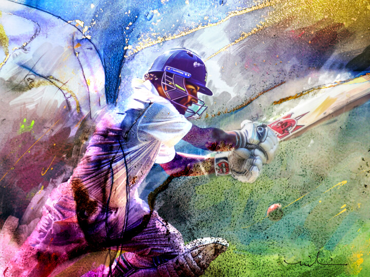 Grafika cyfrowa / sztuka generowana cyfrowo zatytułowany „Cricket Passion 02” autorstwa Miki De Goodaboom, Oryginalna praca,…
