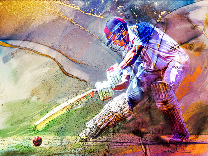 Grafika cyfrowa / sztuka generowana cyfrowo zatytułowany „Cricket Passion 03” autorstwa Miki De Goodaboom, Oryginalna praca,…