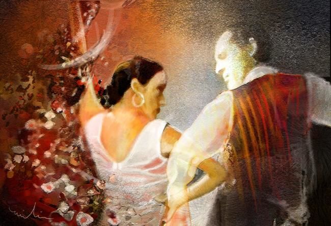 Картина под названием "Flamencoscape 10" - Miki De Goodaboom, Подлинное произведение искусства, Масло