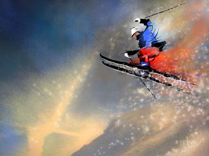 Schilderij getiteld "Ski Jumping 03" door Miki De Goodaboom, Origineel Kunstwerk, Gouache