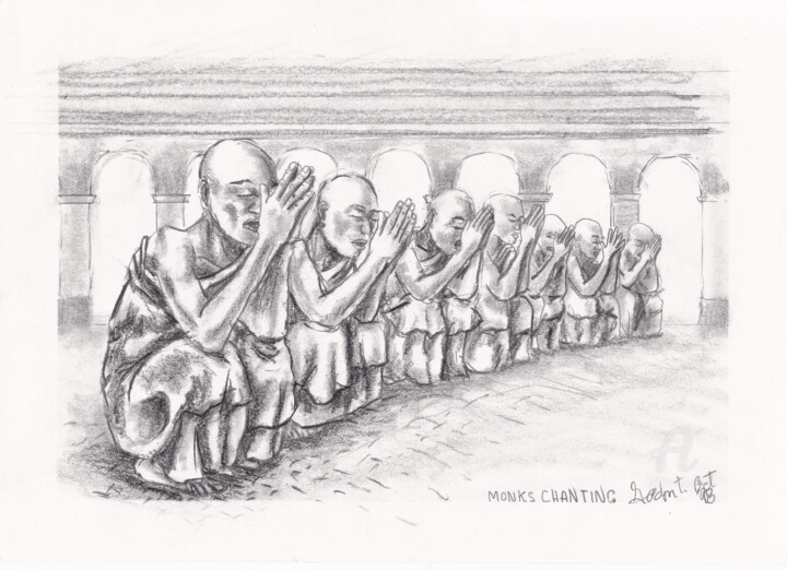 Rysunek zatytułowany „Monks chanting” autorstwa Gordonartist1, Oryginalna praca, Grafit