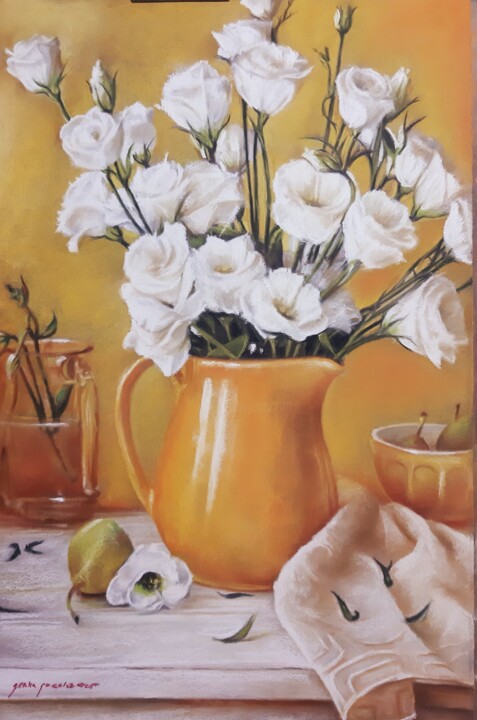 Painting titled "flores" by Gorka Gonzalez Crespo, Original Artwork, Pastel Mounted on Cardboard