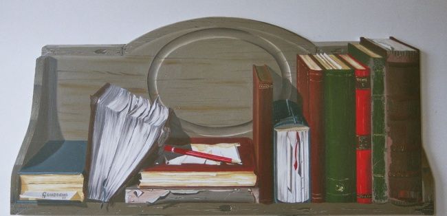 Painting titled "bibliotheque" by Alain Goussens, Original Artwork, Oil