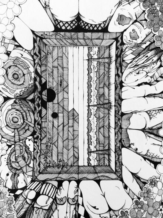 Рисунок под названием "The Door of intrigue" - Graham Rhodes, Подлинное произведение искусства, Чернила