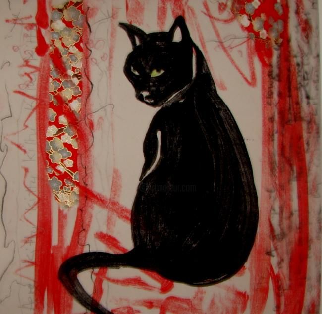 Estampas & grabados titulada "Black Cat" por Val Solash, Obra de arte original