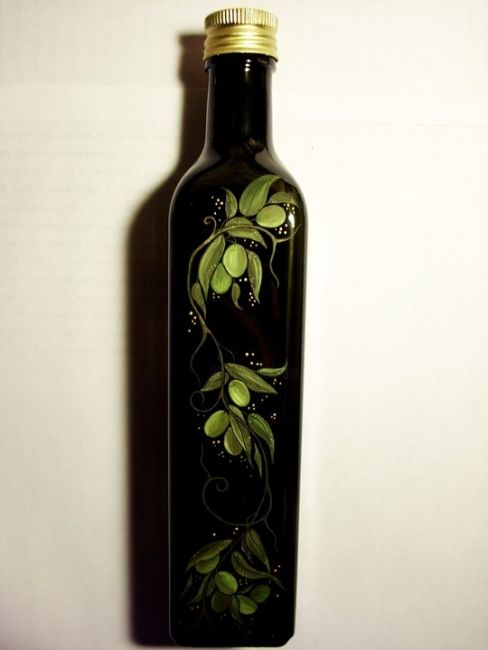 Painting titled "Olive Oil bottle ar…" by Victoria Romanova, Original Artwork, Oil