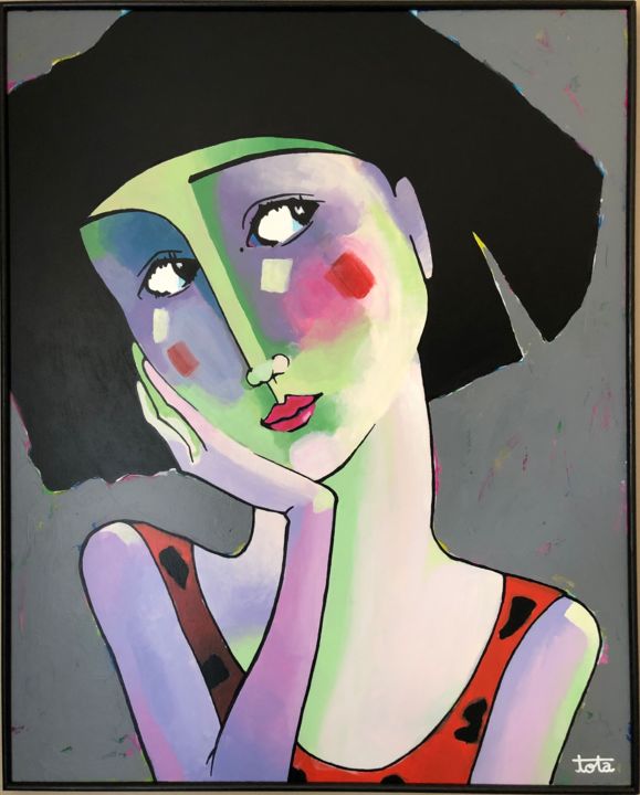 Painting titled "La dame mystère" by Tota, Original Artwork, Acrylic Mounted on Wood Stretcher frame