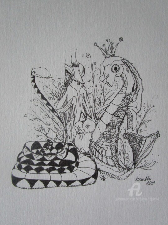 Drawing titled "leviatan, ink, foun…" by Grazyna Hajewski, Original Artwork, Ink