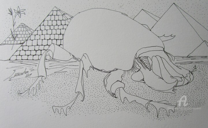 Drawing titled "The sky over Egypt,…" by Grazyna Hajewski, Original Artwork, Ink