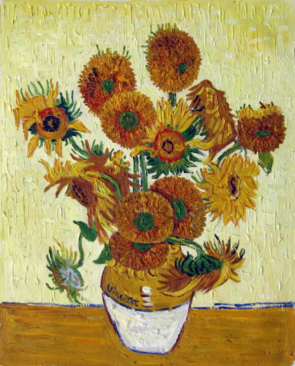 Pittura intitolato "Sunflower - Von Gog…" da Greg Leander, Opera d'arte originale, Olio Montato su Telaio per barella in leg…