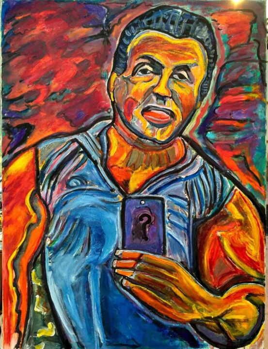 Pittura intitolato "S.Stallone selfie d…" da Grégoire Koboyan (Cricorps), Opera d'arte originale, Olio