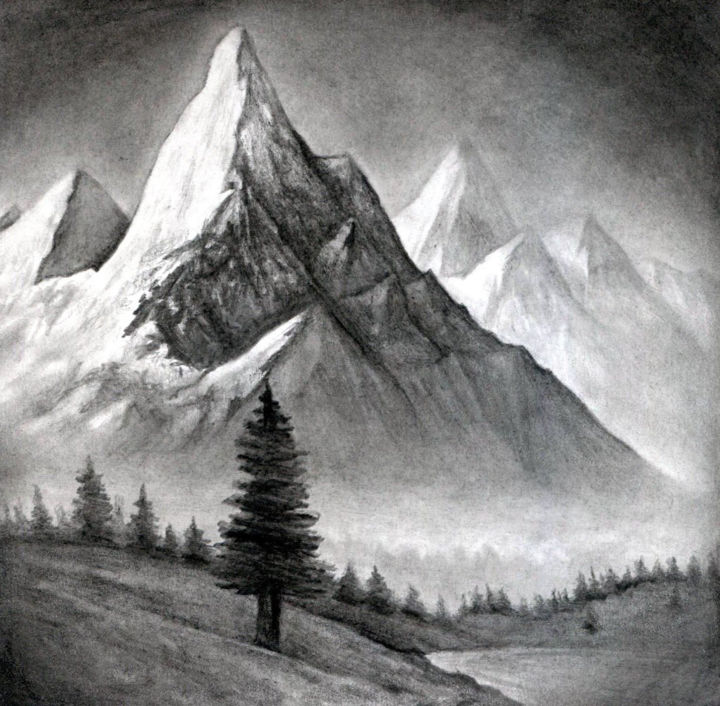 Disegno intitolato "Mountain" da Jay Greig, Opera d'arte originale, Matita