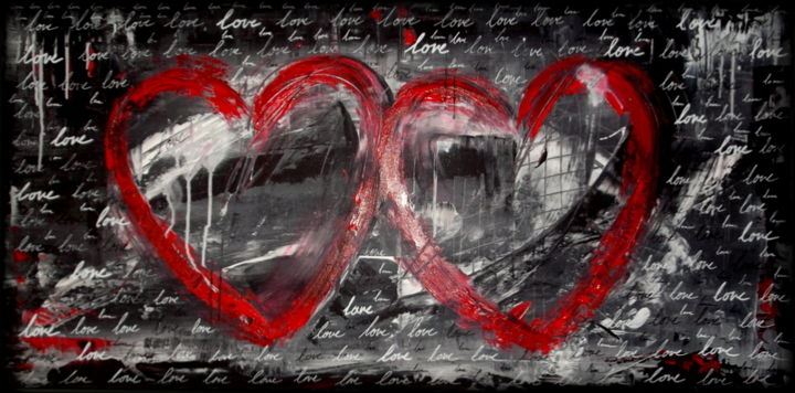 Painting titled "Red'Black Love" by Gribouill'Art, Original Artwork, Acrylic