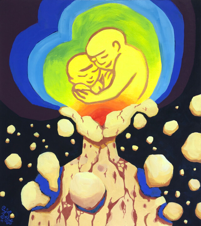 Malerei mit dem Titel "Rebirth" von Grigosashe, Original-Kunstwerk, Acryl Auf Holzplatte montiert