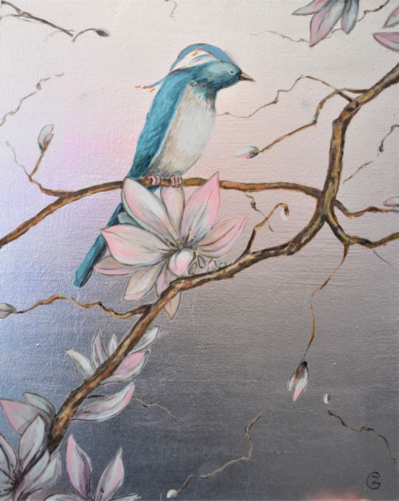 绘画 标题为“bird on silver” 由Grigorii Zulkarniaev, 原创艺术品, 丙烯