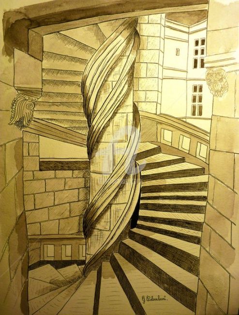 Les Escaliers Du Chateau Dessin Par Gerard Colombani Artmajeur