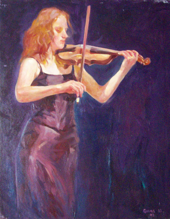 Schilderij getiteld "violinist-l.jpg" door Guang Ai, Origineel Kunstwerk, Olie