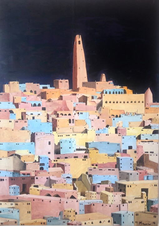 Painting titled "GHARDAIA II" by Guido Mannini, Original Artwork, Oil