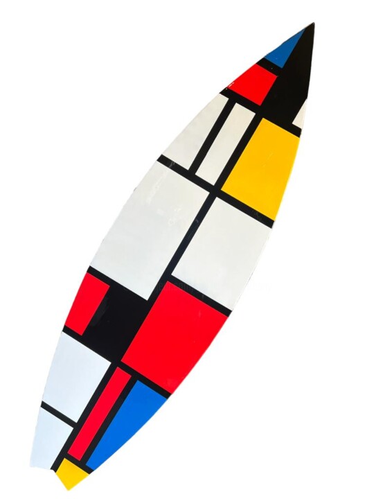 Sculptuur getiteld "Mondrian Surfboard" door Guillaume Anthony, Origineel Kunstwerk, Hout