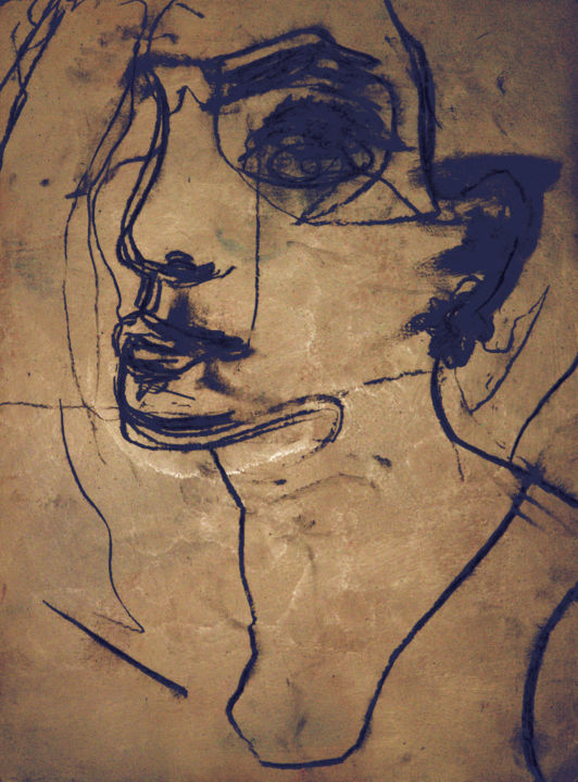Drawing titled "Portrait" by Guillaume Canva (.cG.), Original Artwork, Charcoal