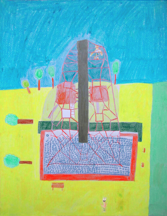 Drawing titled "Aire de jeux" by Guillaume Chocu (YAUME-C), Original Artwork, Pastel Mounted on Wood Panel
