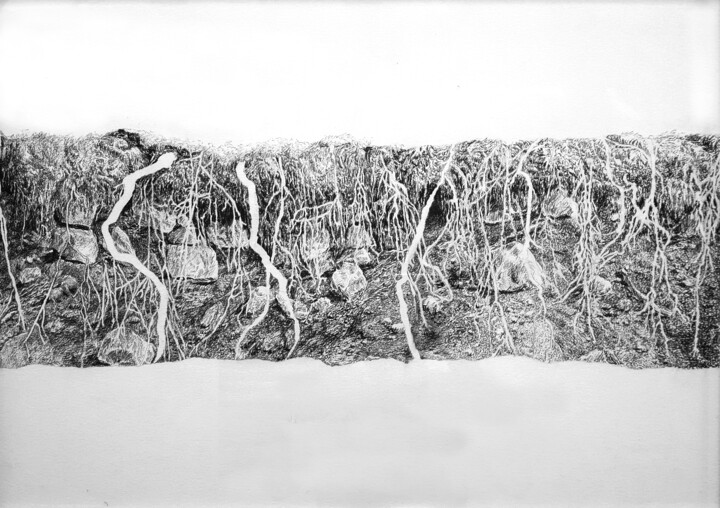 Drawing titled "l'effondrement" by Guillaume Querré, Original Artwork, Graphite