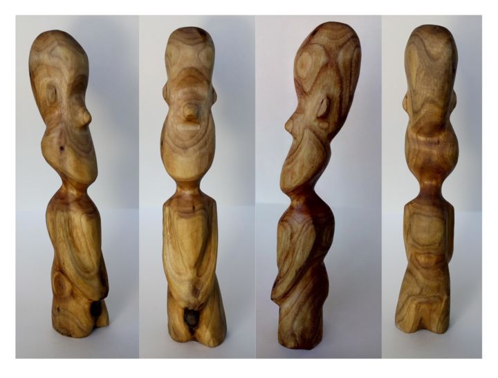 Sculpture intitulée "Cara normal" par Pedro Guimarães, Œuvre d'art originale, Bois