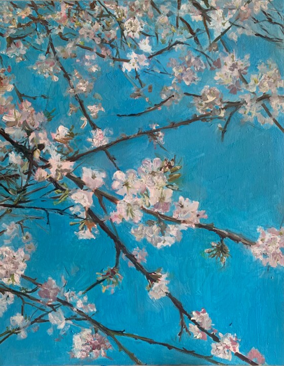 Ζωγραφική με τίτλο "Cherry tree" από Гуля Абдуганиева, Αυθεντικά έργα τέχνης, Λάδι Τοποθετήθηκε στο Άλλος άκαμπτος πίνακας