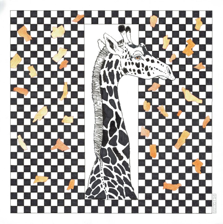 Dibujo titulada "Giraffe" por Gunter Franke, Obra de arte original, Rotulador