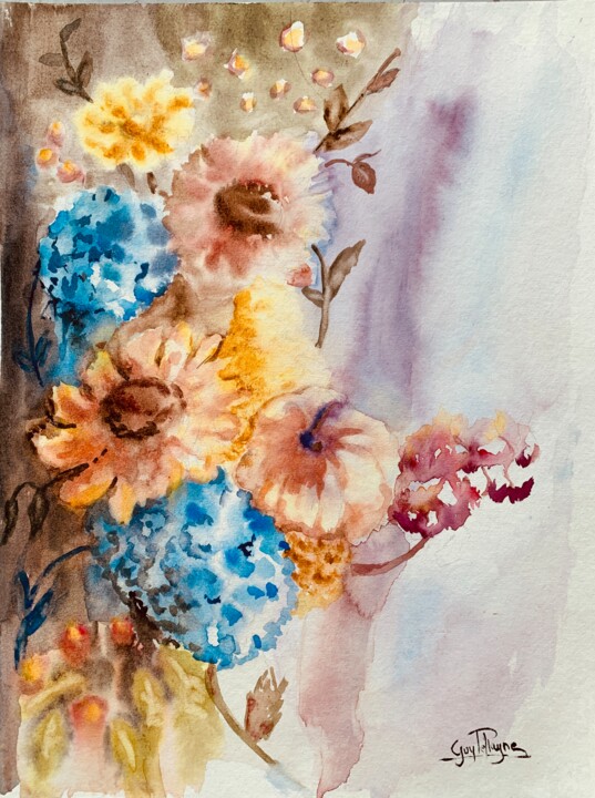 제목이 "Composition florale"인 미술작품 Guyle Rayne로, 원작, 수채화