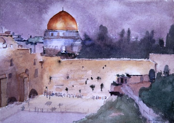 Painting titled "The Wall" by Guy Rossey, Original Artwork, Watercolor