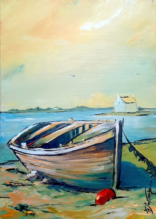 Painting titled "Une barque à Saint…" by Guy Terrier, Original Artwork, Acrylic