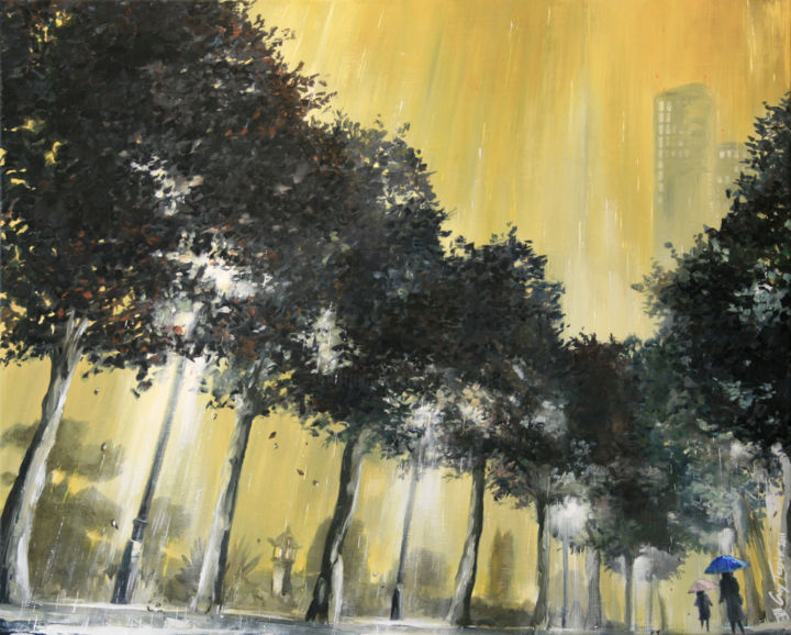 Malerei mit dem Titel "Tokyo, Central Park…" von Guy Terrier, Original-Kunstwerk, Acryl