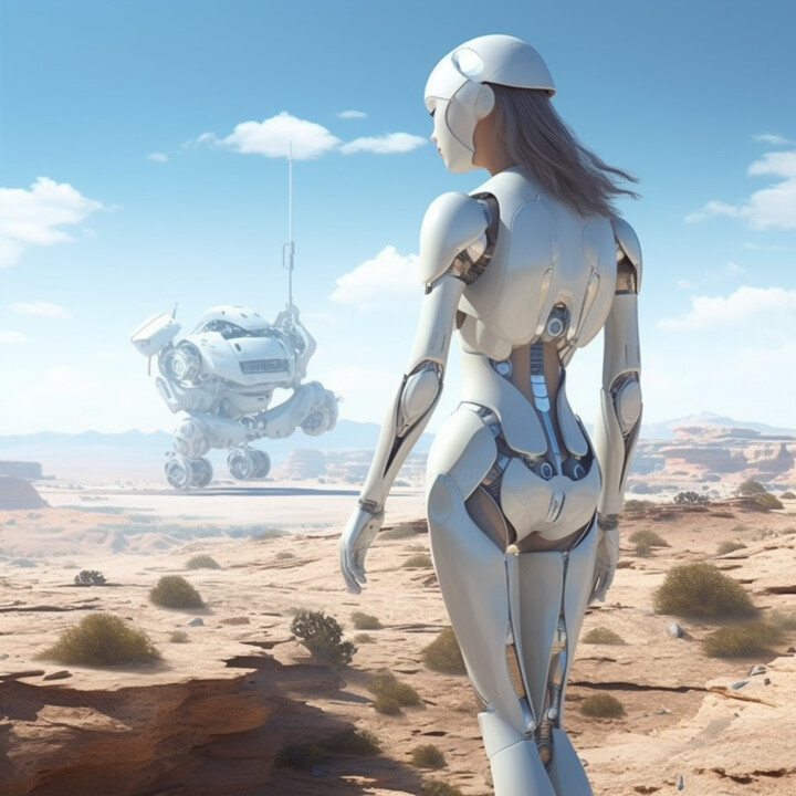 Digitale Kunst mit dem Titel "Robot Girl 4" von Guze, Original-Kunstwerk, KI-generiertes Bild