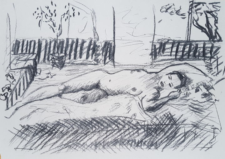 Drawing titled "Dessin nu féminin c…" by György Acs, Original Artwork, Charcoal