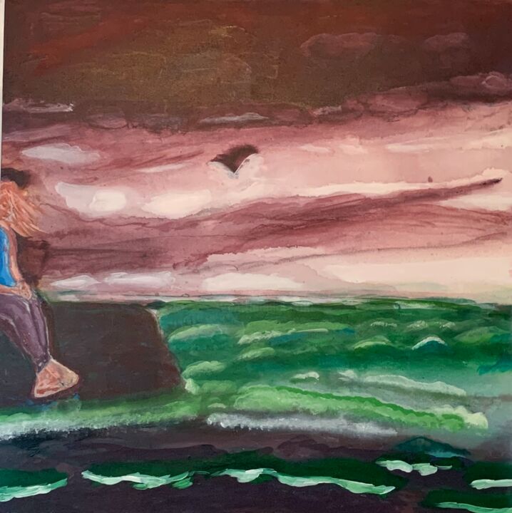 Malarstwo zatytułowany „Lonely  woman at Sea” autorstwa Hadrany, Oryginalna praca, Akryl
