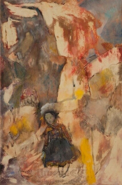 Malerei mit dem Titel "A Girl with A Doll" von Haleli Sahar-Sadeh, Original-Kunstwerk, Öl