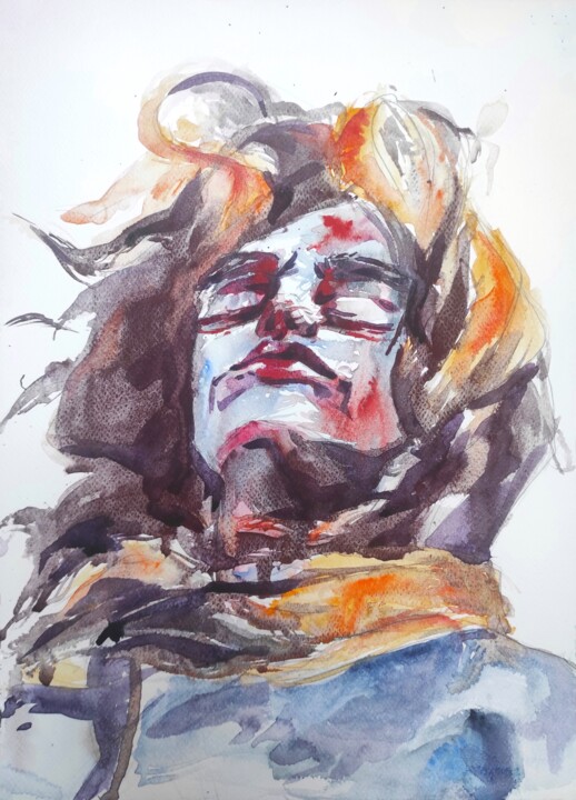 Ζωγραφική με τίτλο "Pain. Part 7" από Halyna Yeremiichuk, Αυθεντικά έργα τέχνης, Ακουαρέλα