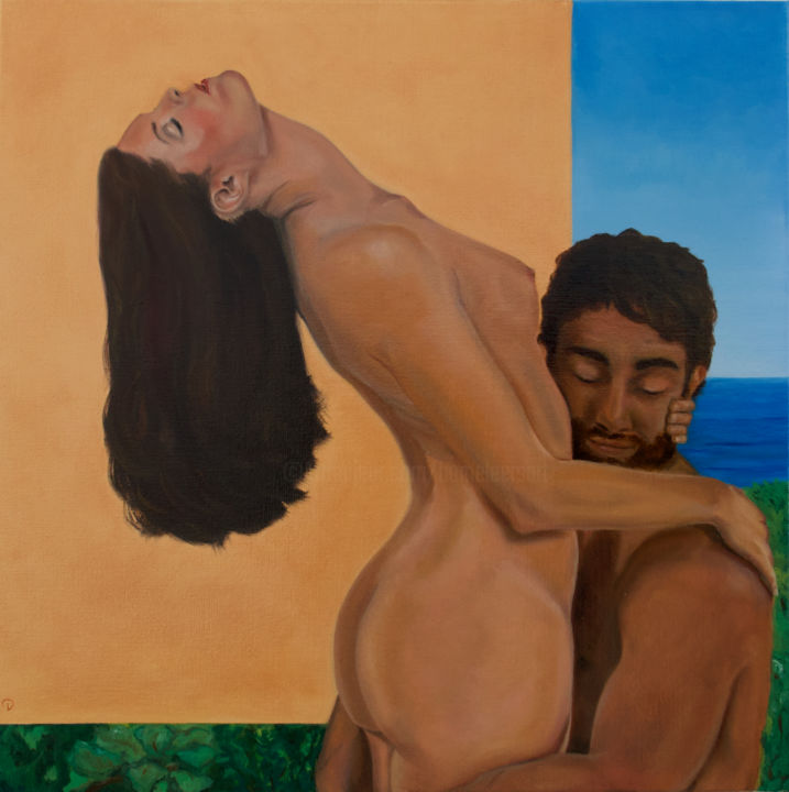 Pintura intitulada "Calypso & Odysseus" por Danielle Hameleers, Obras de arte originais, Óleo Montado em Armação em madeira