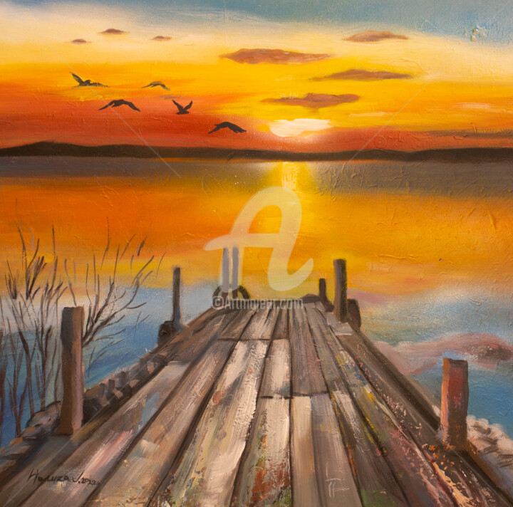 Schilderij getiteld "Sunset" door Hamzart, Origineel Kunstwerk, Acryl