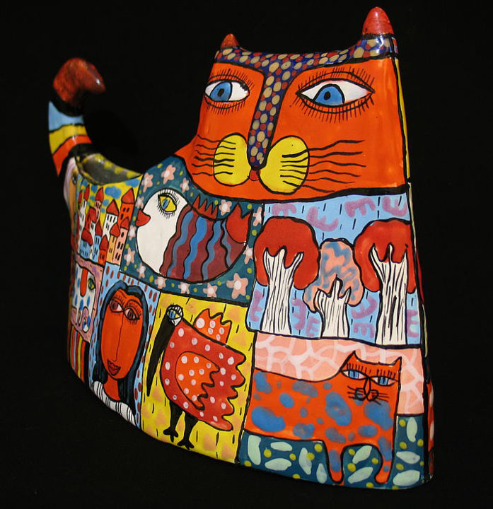 Escultura titulada "Vase cat "Taste of…" por Gera, Obra de arte original, Cerámica