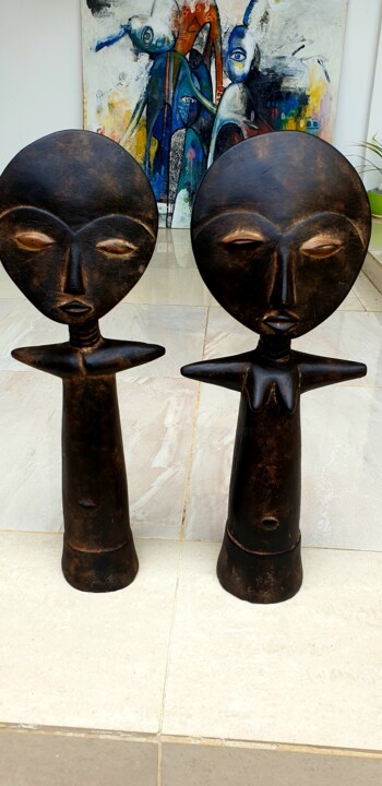 Escultura titulada "Couple..." por Happy Home Atelier, Obra de arte original, Madera